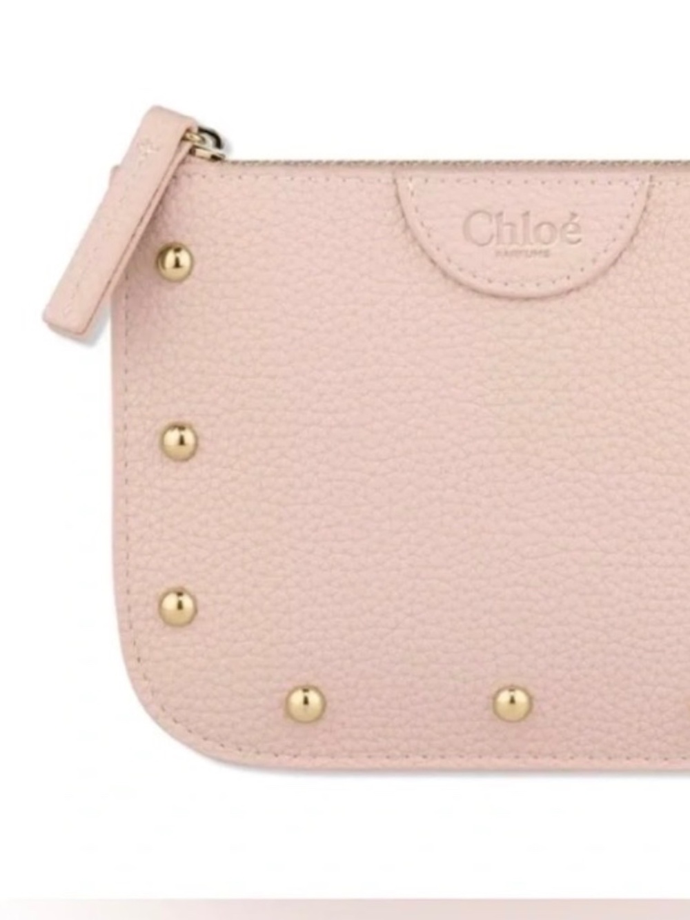Chole parfums Pale Pink Pebbled Vegan Leather Zip Pouch with Gold Studs